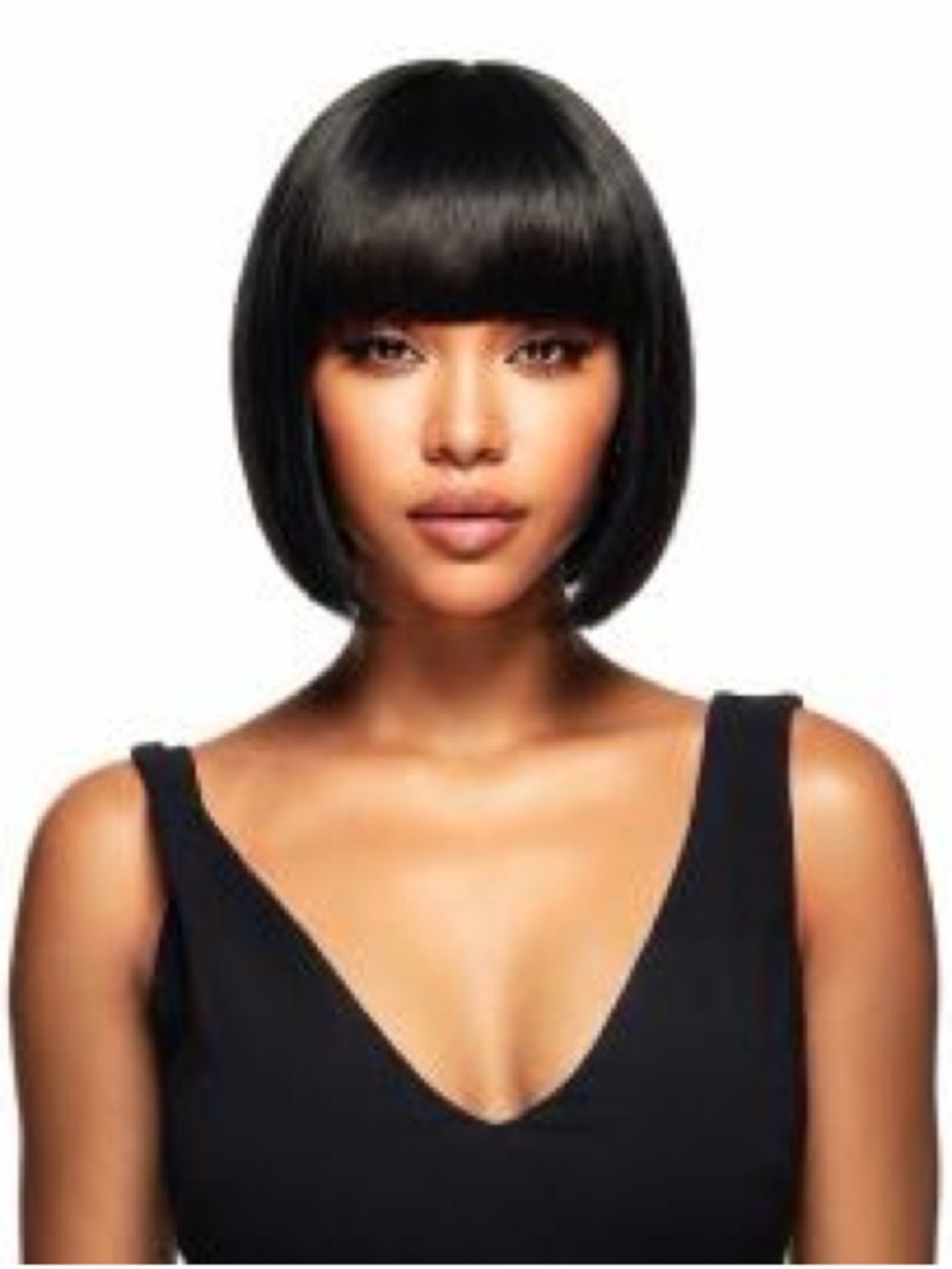 Sleek Short Bob Wig with Blunt Bangs - Black